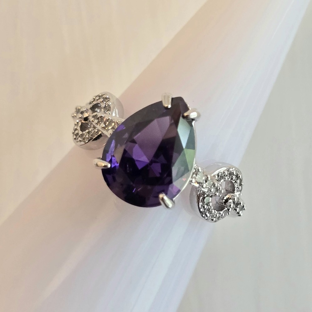 Bomb Party RG97660 Size 7 Ring - Always Ask Twice Purple Topaz CZ Rhodium NEW